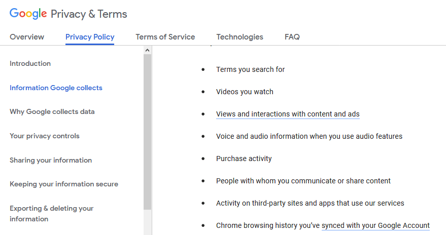 Know the value of Google Privacy & Terms